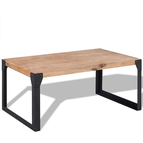 Vidaxl – Table basse fixe en bois d'acacia massif 100x60x45 cm – Finition brossée – Pieds en acier noir – Style industriel élégant (1/5)