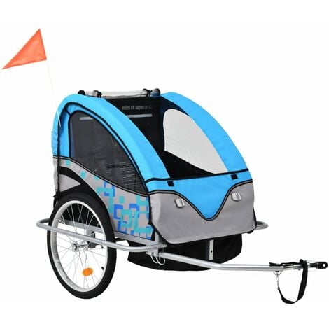 HOMCOM Remorque vélo pour enfant 2 en 1 convertible jogger poussette  capacité 40 kg avec réflecteurs et drapeau - 2 places - bleu