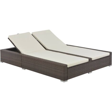 Vidaxl – Transat de jardin double en résine tressée marron – Dossier réglable – 2 coussins inclus – Dimensions 202 x 145 x 80 cm (1/5)