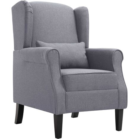 Vidaxl – Fauteuil club gris foncé en tissu – Cadre en bois et pieds en chêne massif – Confort optimal avec oreiller inclus – Dimensions 68x73x101cm