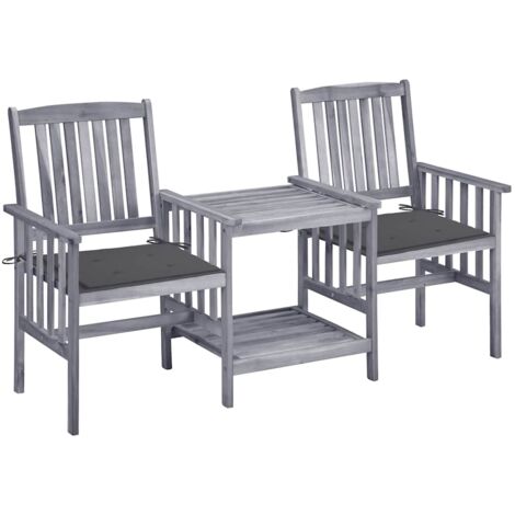vidaXL Garden Chairs with Tea Table and Cushions Solid Acacia Wood (311884+47602) (1/5)