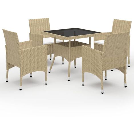 vidaXL 5 Piece Garden Dining Set Poly Rattan and Glass Beige (310551+310564) (1/5)