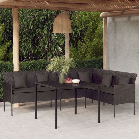 Canapé de jardin en forme de L et coussins noir résine tressée vidaXL (1/5)