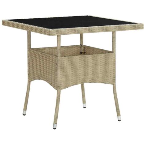 Table à manger d'extérieur Beige Résine tressée et verre vidaXL