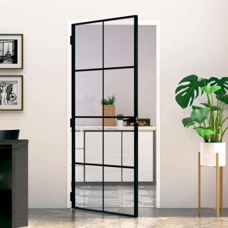 Vidaxl – Porte verrière intérieure noir 93x201,5 cm – Verre trempé 5 mm – Cadre aluminium fin – Design moderne et durable (1/5)