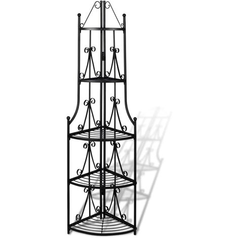 Vidaxl – Étagère d'angle en acier noir – 36 x 160 cm – Antirouille – 5 étagères pour plantes – Finition peinture en poudre