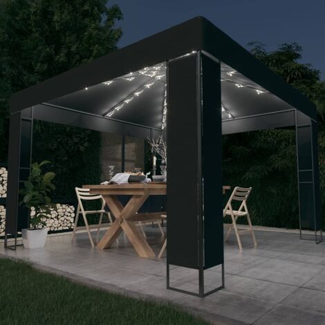 Vidaxl – Tonnelle double toit 3x3 m – Couverture en polyester 100 % – Structure en acier enduit de poudre – Lumières LED solaires intégrées