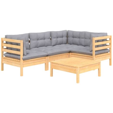 vidaXL 5 Piece Garden Lounge Set with Grey Cushions Pinewood (1/5)