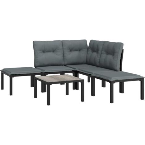 vidaXL 6 Piece Garden Lounge Set Black and Grey Poly Rattan (1/5)