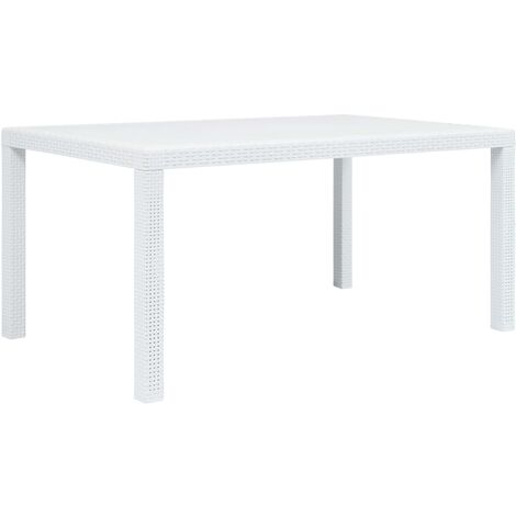 Vidaxl – Table de jardin blanche 150x90x72 cm – Plastique résistant aux intempéries – Aspect rotin – Facile à nettoyer et à assembler