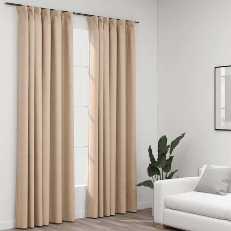 Rideaux occultants aspect lin et crochets 2 pcs beige 140x225cm vidaXL