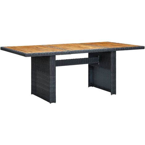 Vidaxl – Table de jardin en résine tressée – Structure en acier – Plateau en bois d'acacia – 6 places – Design moderne et élégant