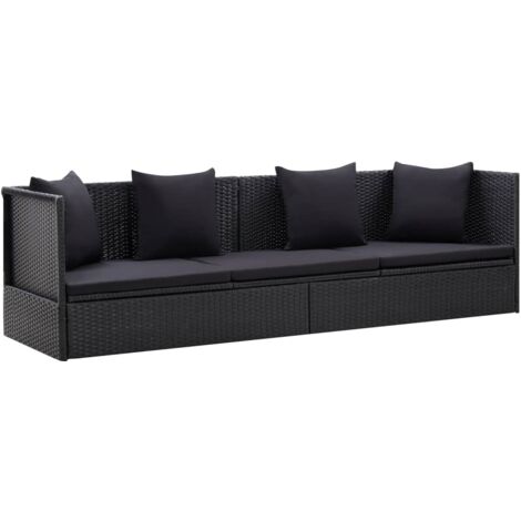 Vidaxl – Lit de jardin en résine tressée noir – Coussin épais 5 cm – 7 positions réglables – Cadre acier résistant aux intempéries – 200 x 60 x 58 cm