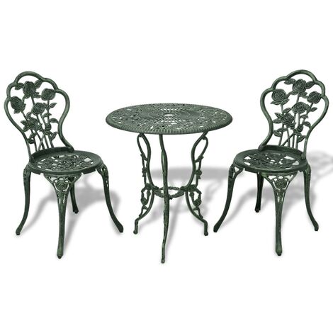 Vidaxl – Ensemble table et chaises de jardin 3 pcs – Aluminium coulé vert – Table ronde 59x59cm – Chaises avec pieds en fonte (1/5)