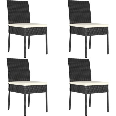 Vidaxl – Chaises de jardin en résine tressée – Lot de 4 – Cadre en acier noir – Résistantes aux intempéries – Confort avec coussins inclus