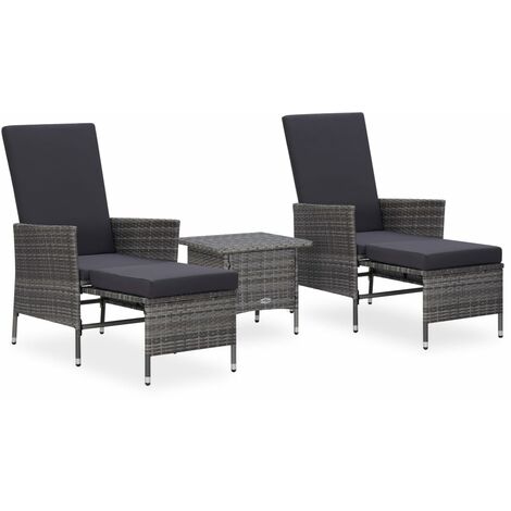 vidaXL 3 Piece Garden Lounge Set with Cushions Poly Rattan Grey (1/5)