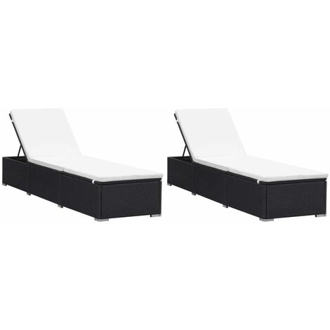 Vidaxl – Lot de 2 chaises longues en résine tressée noire avec coussins – Dimensions 195x60x31cm – Housse de coussin lavable – Réglable des deux côtés (1/10)