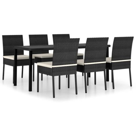 vidaXL 7 Piece Garden Dining Set Poly Rattan Black (315106+315107+315116) (1/5)