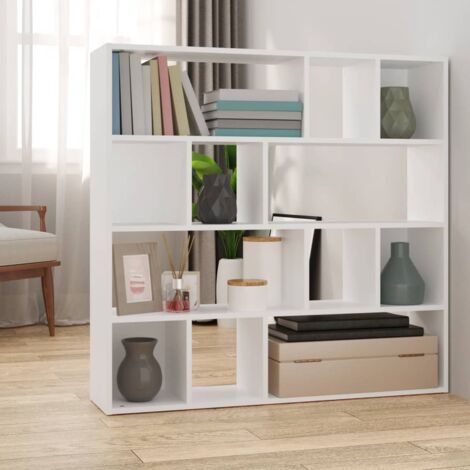 Vidaxl – Bibliothèque cloison de séparation blanche 105x24x102 cm – Bois d'ingénierie – Fixation murale incluse – Rangement organisé