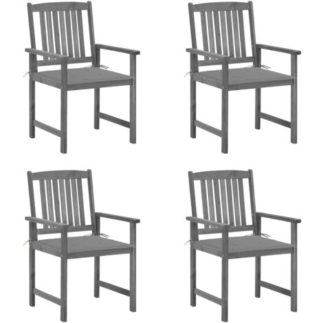 vidaXL Chaises de jardin et coussins lot de 4 Gris Bois acacia massif (1/5)