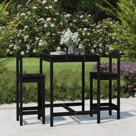 Vidaxl – Ensemble de bar de jardin 3 pcs – Table 82,5 x 82,5 x 110 cm – Chaises 40 x 41,5 x 112 cm – Bois de pin massif noir (1/5)