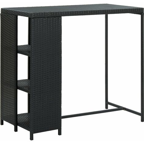 Vidaxl – Table de bar avec étagère de rangement – Résine tressée noire – Dimensions 120x60x110 cm – Idéale pour espaces extérieurs
