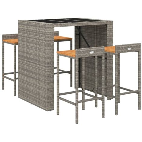 vidaXL Ensemble de bar jardin 5 pcs gris poly rotin/bois massif acacia