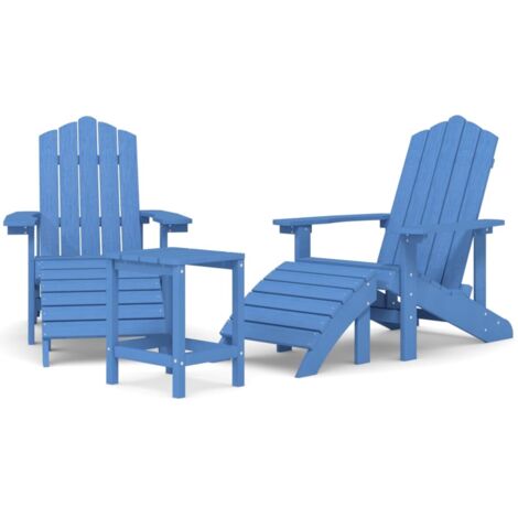 vidaXL Garden Adirondack Chairs with Footstool & Table HDPE Aqua Blue (318648x2+318644)