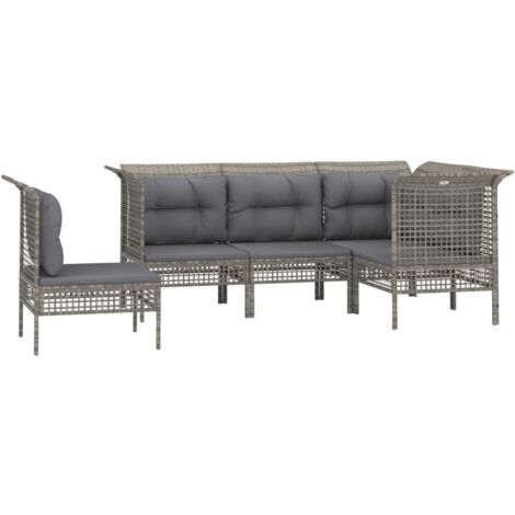 vidaXL 5 Piece Garden Lounge Set with Cushions Grey Poly Rattan (1/5)