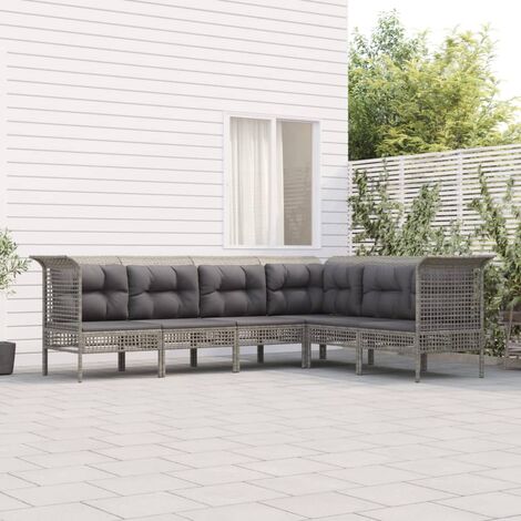 vidaXL 6 Piece Garden Lounge Set with Cushions Grey Poly Rattan (1/5)