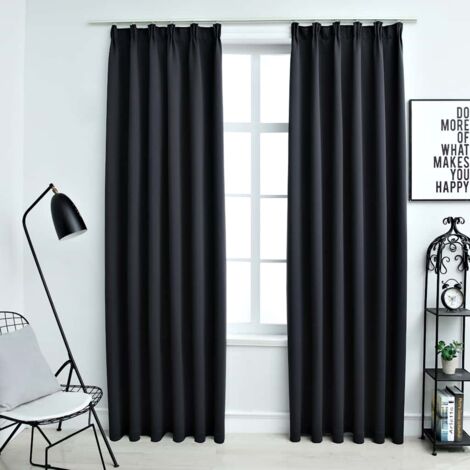 Rideaux occultants avec crochets 2 pcs Noir 140x175 cm vidaXL