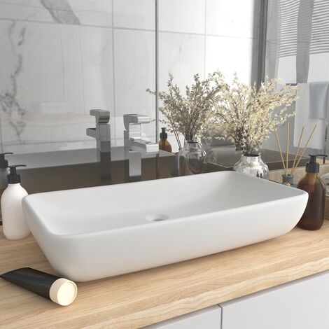 Vidaxl – Lavabo rectangulaire en céramique blanc mat 71x38 cm – Installation au-dessus du comptoir – Design élégant pour salle de bain