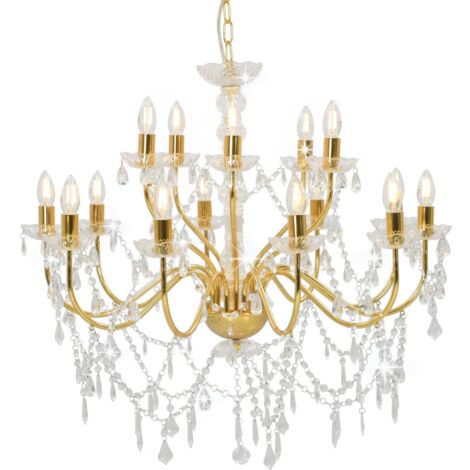 Vidaxl – Lustre doré 2 couches 15 ampoules E14 – Dimensions 80 x 74 cm – Métal et acrylique – Pour décoration intérieure
