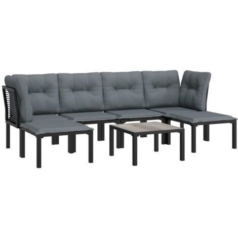 vidaXL 7 Piece Garden Lounge Set Black and Grey Poly Rattan (1/5)
