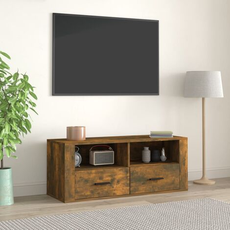 Meuble TV Chêne fumé 100x35x40 cm Bois d'ingénierie vidaXL (1/5)