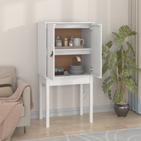 Vidaxl – Buffet haut blanc 60x40x120 cm – Bois massif de pin – 2 portes – Grand espace de rangement pour livres et appareils multimédias (1/5)