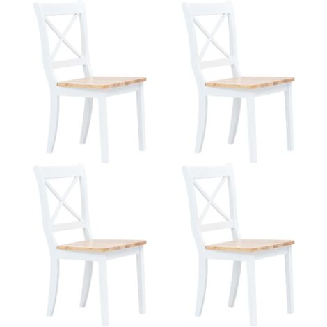 vidaXL Dining Chairs 4 pcs White and Natural Solid Rubber Wood (1/5)