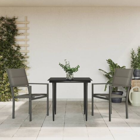 vidaXL 3 Piece Garden Dining Set Black Steel and Textilene (1/5)