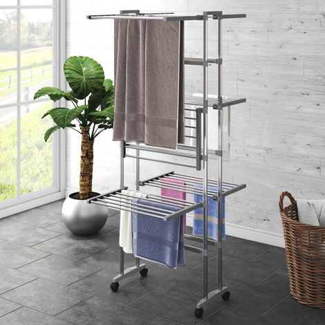 Vidaxl – Étagère à linge 3 niveaux en aluminium avec roues – Dimensions 60x70x129 cm – Design pliable pour espaces réduits (1/6)