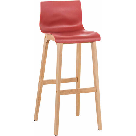 Tabouret de bar Hover Assise en Plastique Piètement Bois Nature Rouge (1/5)