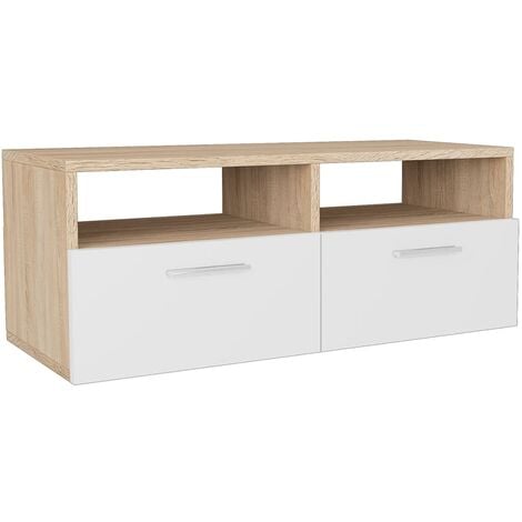 Meuble TV Aggloméré 95 x 35 x 36 cm Chêne et blanc