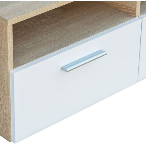 Meuble TV Aggloméré 95 x 35 x 36 cm Chêne et blanc