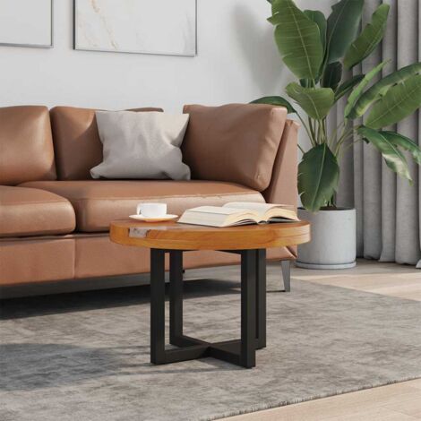 Vidaxl – Table basse ronde en teck massif et résine – Finition laquée transparente – 60 x 40 cm – Table d'appoint artisanale unique (1/7)