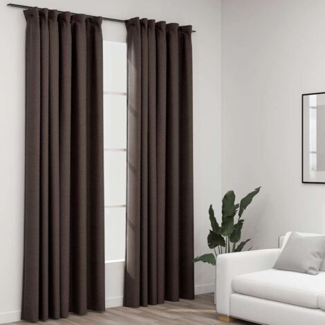 Rideaux occultants aspect lin et crochets 2 pcs Taupe 140x225cm vidaXL