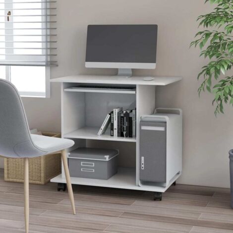 Vidaxl – Bureau enfant blanc 80x50x75 cm en aggloméré – Plateau clavier coulissant – Avec roulettes pour mobilité – Idéal pour espaces réduits (1/6)