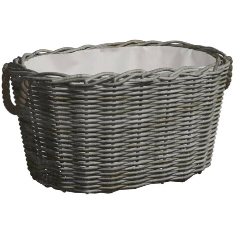 vidaXL Firewood Basket with Carrying Handles 59x42x28 cm Grey Willow