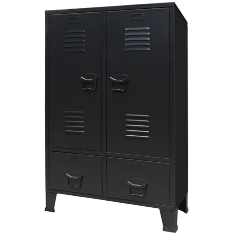 Vidaxl – Garde-robe métal noir 67x35x107 cm – 2 portes et 2 tiroirs – 2 étagères réglables – Support de bristol et trous d'aération