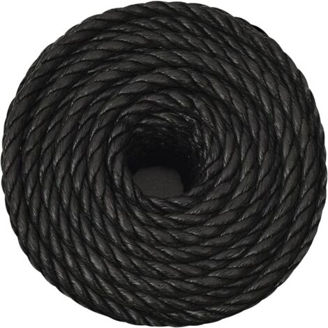 JUNZAI Corde De Bateau Polypropylène 10 Mm 50 M - Noire, Résistante UV Et Abrasion Pour Marine & Camping