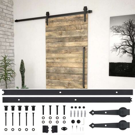 Vidaxl – Kit de quincaillerie pour porte coulissante 200 cm – Acier enduit de poudre – Capacité 100 kg – Inclus : 2 rails, 2 rouleaux, butées et guide au sol