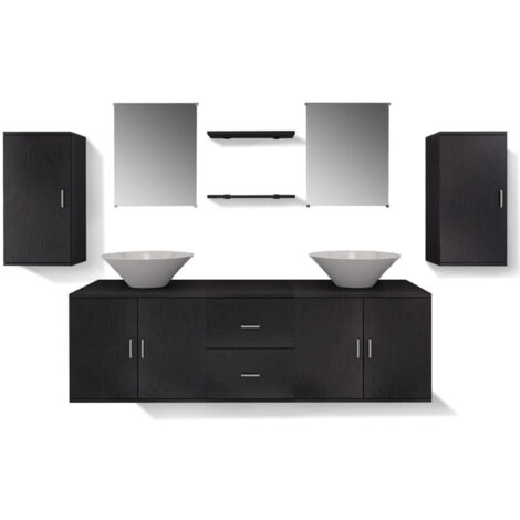 Mobilier de salle de bain avec lavabo 9 pcs Noir